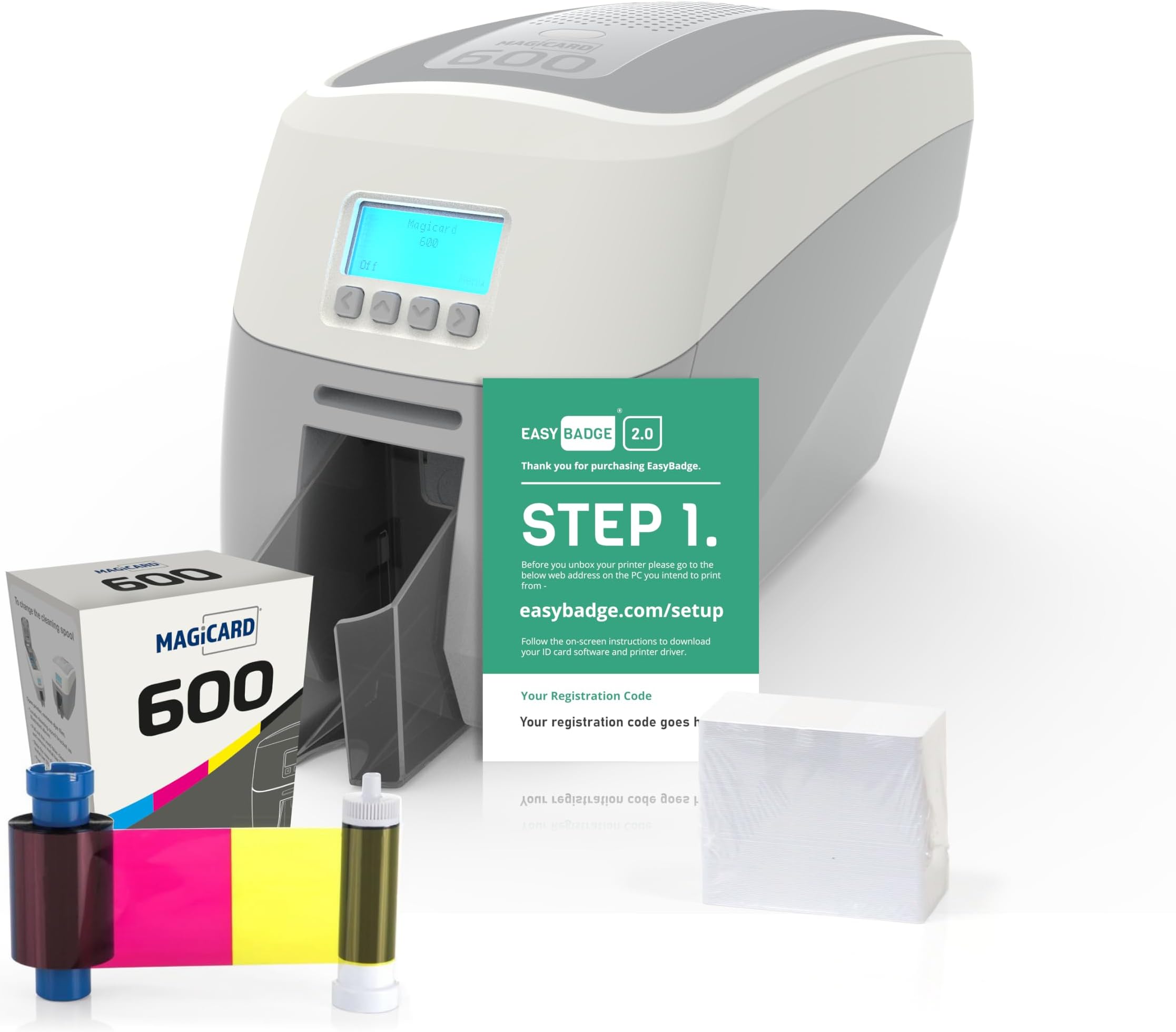 Magicard 600 Dual-Sided Professional ID Card Printer with Badge Accessories