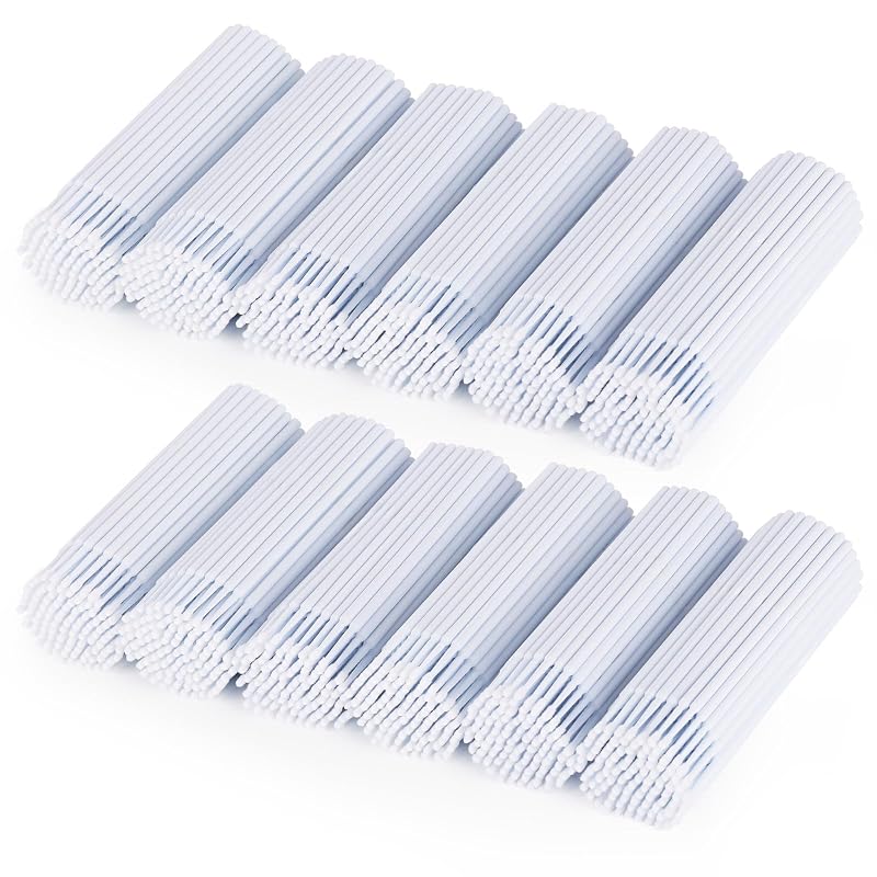 Tbestmax 1200 escovinhas aplicadoras de microfibra para maquiagem e extensão de cílios, brancas