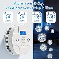 Vista 4 de 2 en 1, alarma combinada de humo y monóxido de carbono, detecta CO, alerta de 85 dB, lectura digital LCD, con 3 pilas AA de 1.5 V, advertencia