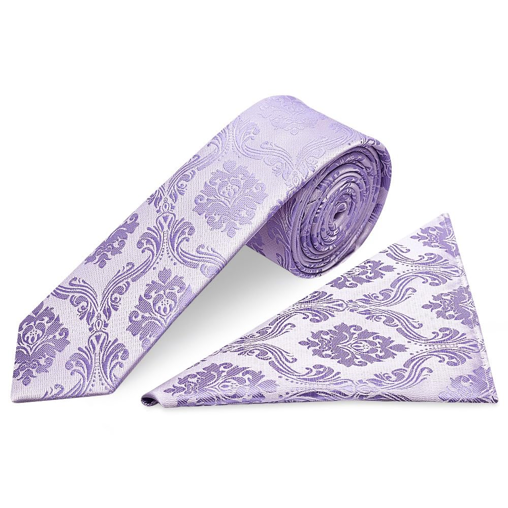 TIES R US Lilac Paisley Skinny Boys Tie and Handkerchief Set