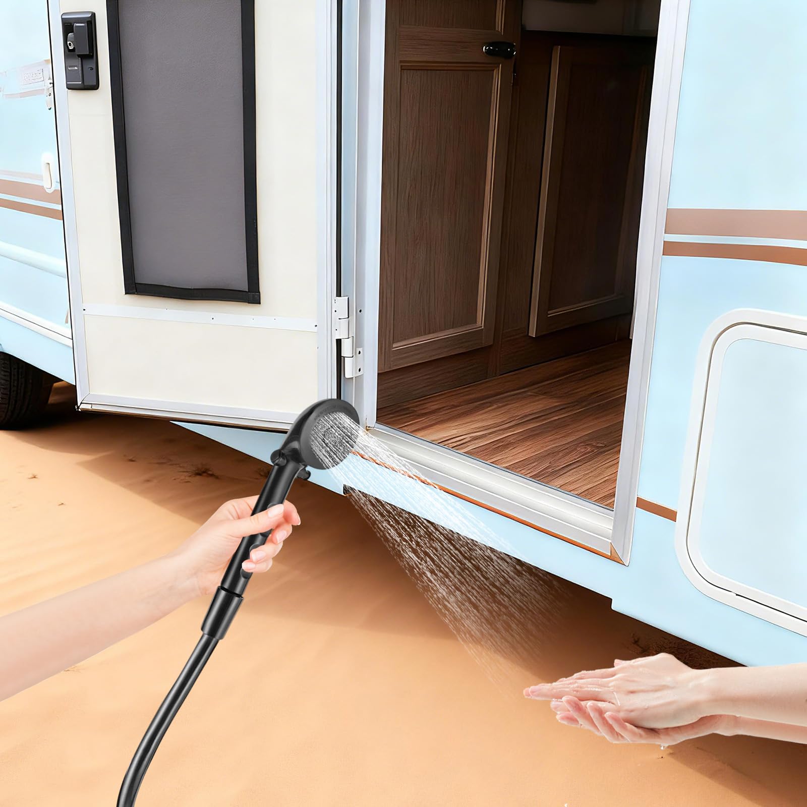 Schwarze Outdoor Duschbox Set Für Wohnmobile & Camper, Mobile Außendusche Mit Verschluss-Wasserhahn, Flexibler Schlauch & Handbrause Für Camping, Reisemobil Und Gartengebrauch