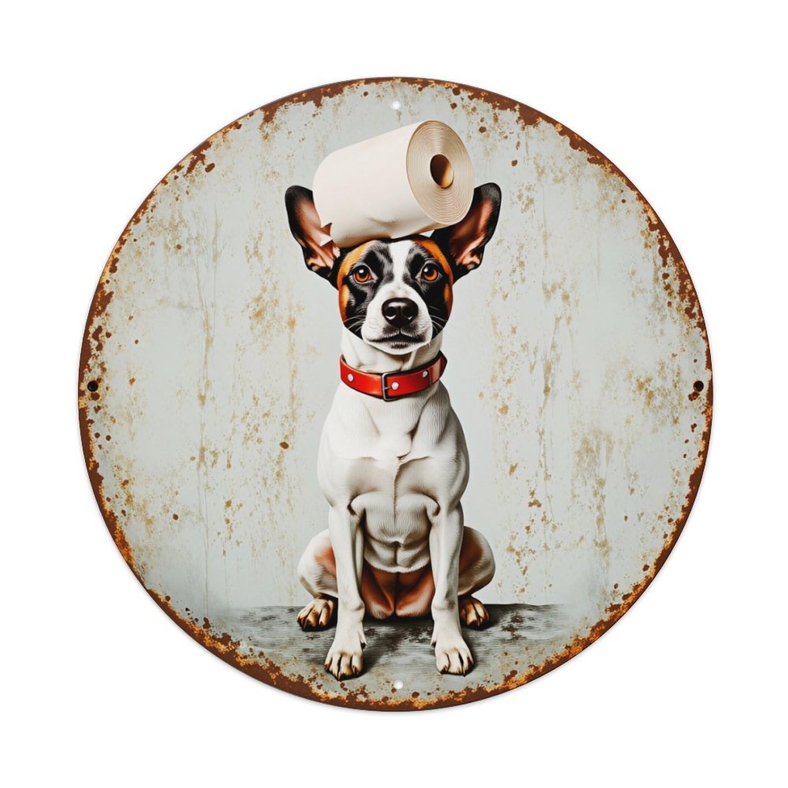 Lzwbntey Vintage Dog With Toilet Paper On Head Metal Tin Sign Retro Wall Decor For Home Bar Garage Cafe, Indoor & Outdoor Decorative，Circle Metal Poster, 8X8 Inch