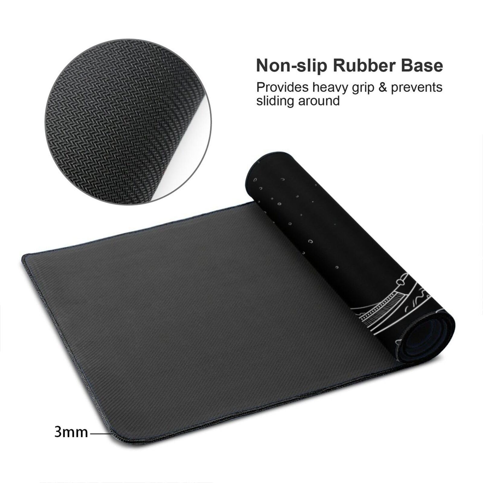 Tappetino per mouse extra large 122 x 61 cm, motivo onde marine giapponesi, tappetino da scrivania impermeabile | Tappetino per mouse con base in gomma antiscivolo con bordi cuciti per lavoro, gioco, ufficio, casa (nero, XXXXL)