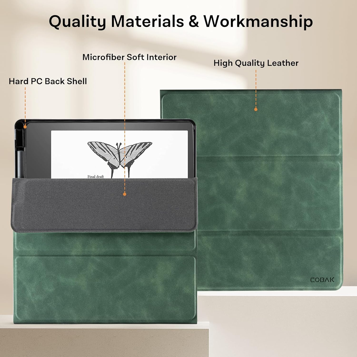 CoBak Case for Tablet Reader - All New PU Leather Cover with Auto Sleep Wake Feature for Tablet Reader 10.2" 2022 & 2024 Released with Pen Holder (not Compatible with Remarkable),Emerald