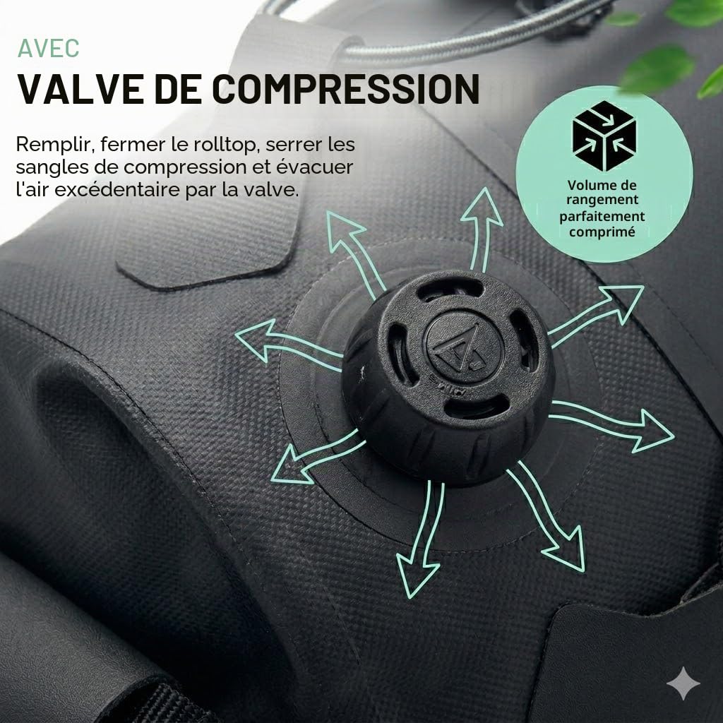BIKEPACK Sacoche de Guidon Vélo 9,5L Étanche - Bikepacking Gravel VTT | Rouleau imperméable avec séparation intérieure et poche téléphone, montage sans outil, accessoire route et cyclotourisme