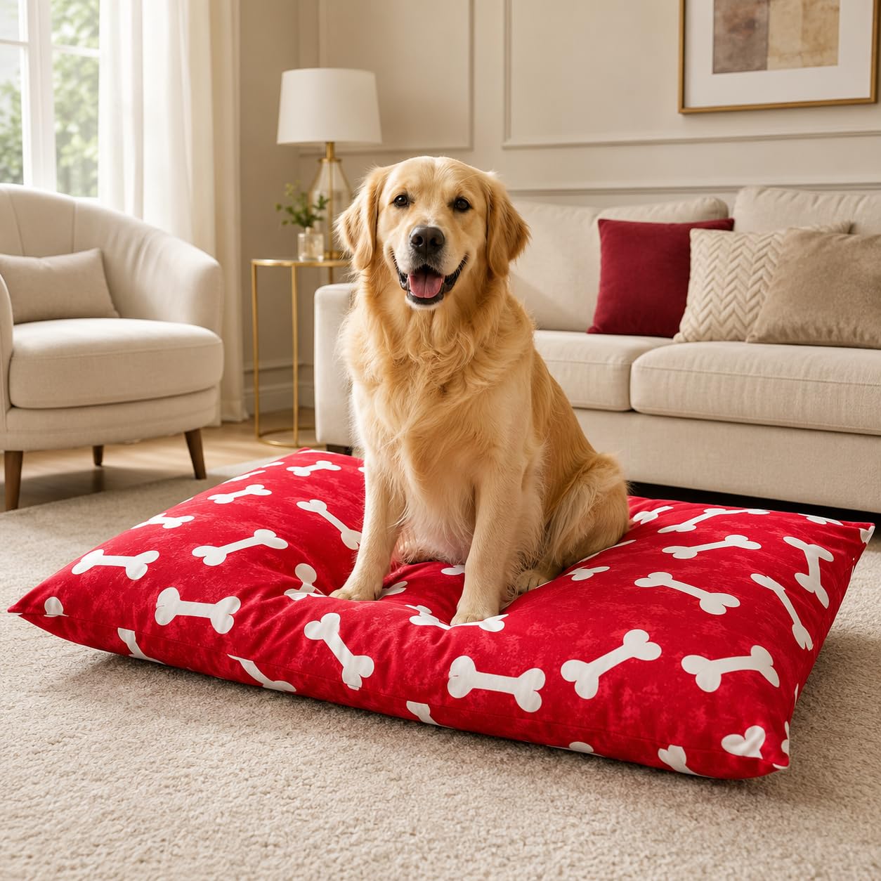 adsin Large Dog Bed Zipped Removable & Washable Pet Cushion Cover Only (Red Bone, Large (27" x 38") Inch)