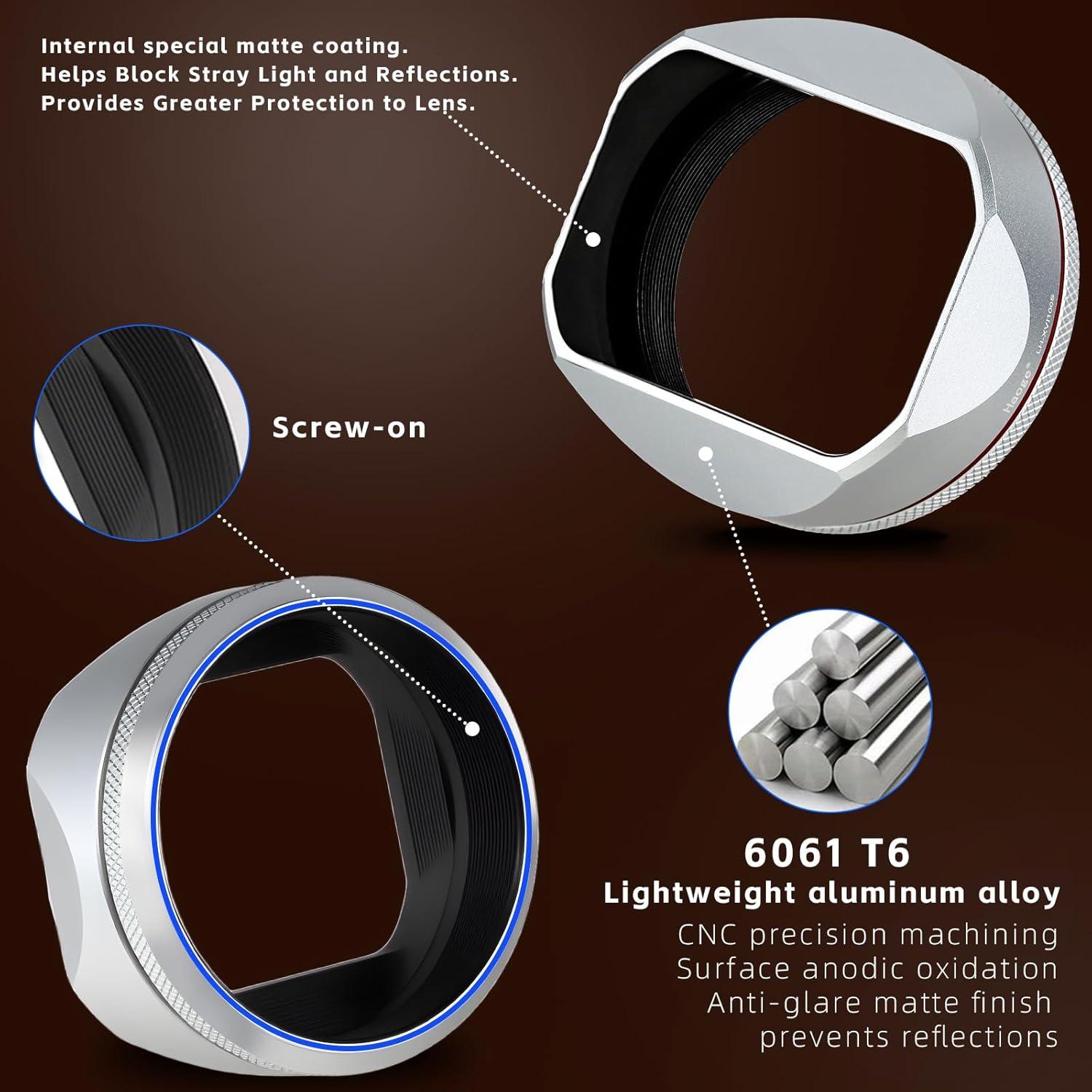 Haoge Square Metal Lens Hood for Fujifilm X100VI Fuji X100V X100F X100T X100S X70 Camera Silver with 49mm UV Filter Adapter Ring LH-XVI100S - Image 7