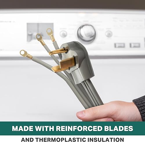 Miniatura 3 de Thonapa Cable de secadora de 3 clavijas de 6 pies, Cable de extensión de electrodoméstico de 30 amperios, 3 clavijas de 6 pies, enchufe NEMA 10-30,