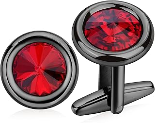 Cufflinks Set for Men and Women with Swarovski Crystal Cuff Links for Formal Business Wedding Shirts in Gift Box (Gun and Red)