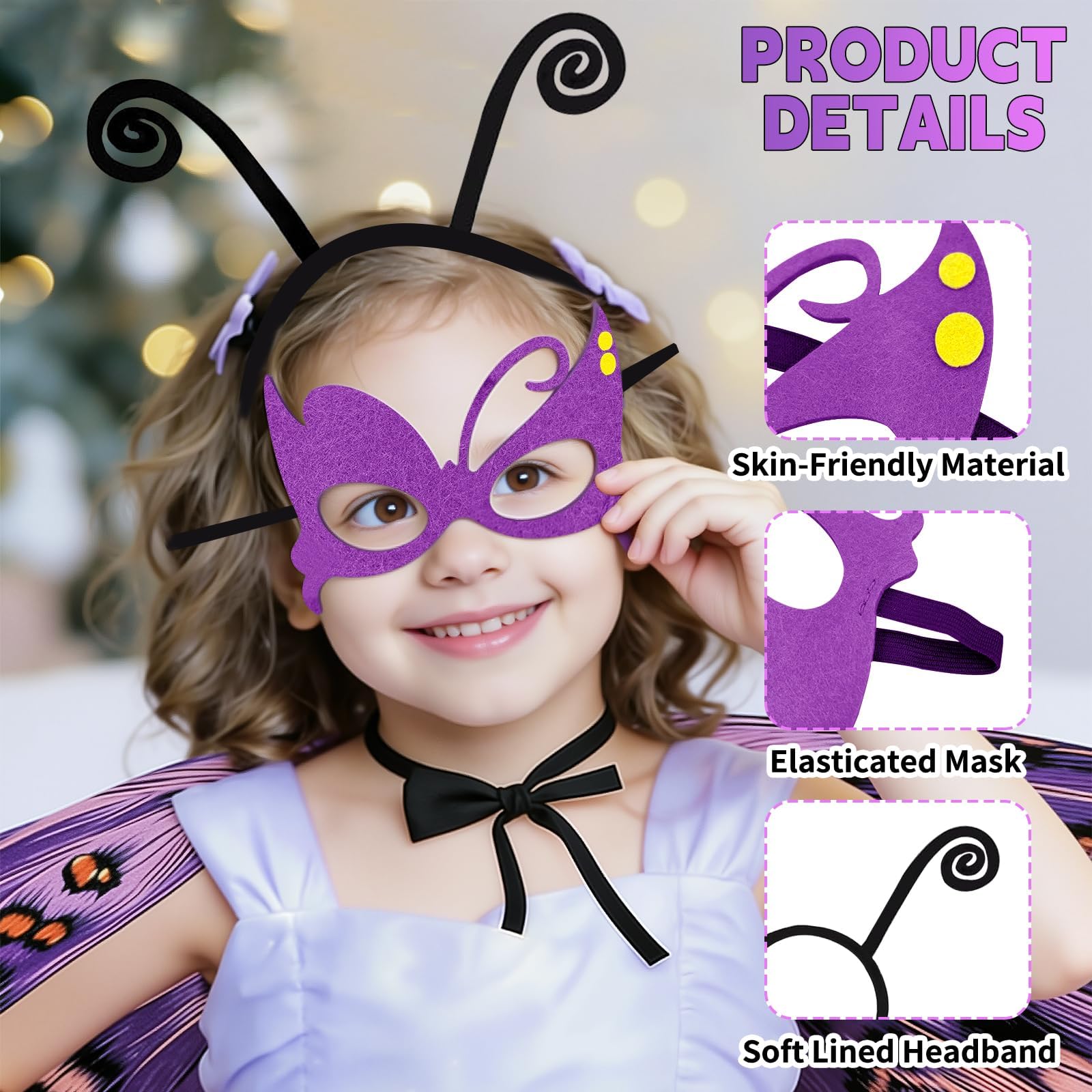Disfraz Mariposa Niña, Alas Mariposa Disfraz con Máscara y Diadema, Suave y Transpirable, Capa de Alas para Navidad Carnaval Fiesta Pascua Cosplay — view 5