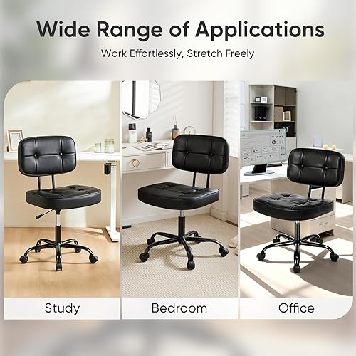 Miniatura 8 de DUMOS Silla de escritorio de oficina en casa, silla ergonómica de piel sintética sin brazos, con cómodo soporte lumbar y altura ajustable, tocador,