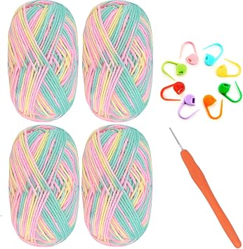 4 PCS Ombre Crochet Yarn - 50g Milk Cotton and Acrylic Set for Beginners Amigurumi with 2.5mm Hook 5-Ply