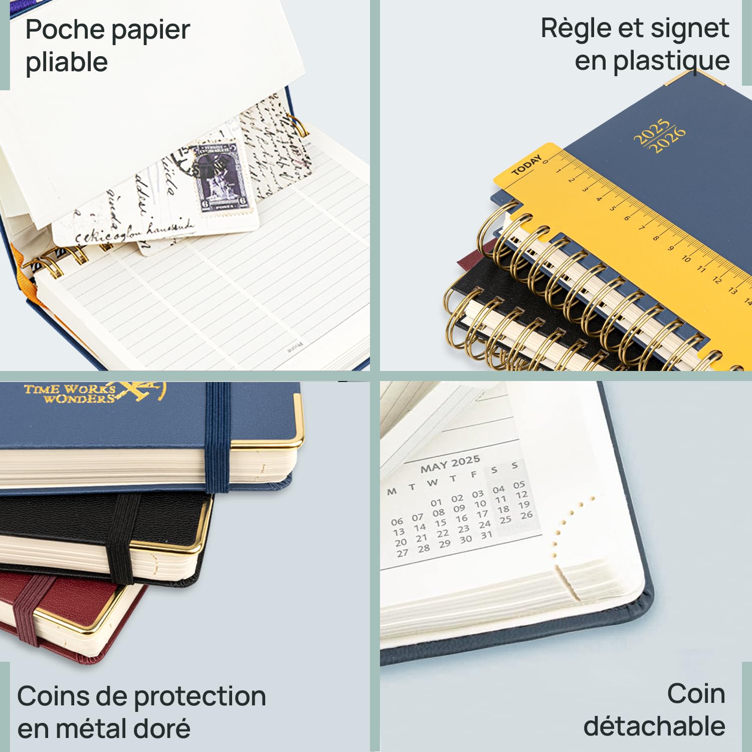Agenda 2025 2026 Semainier POPRUN 21x16,5cm Violet - Planner Scolaire 17 Mois Spiralé