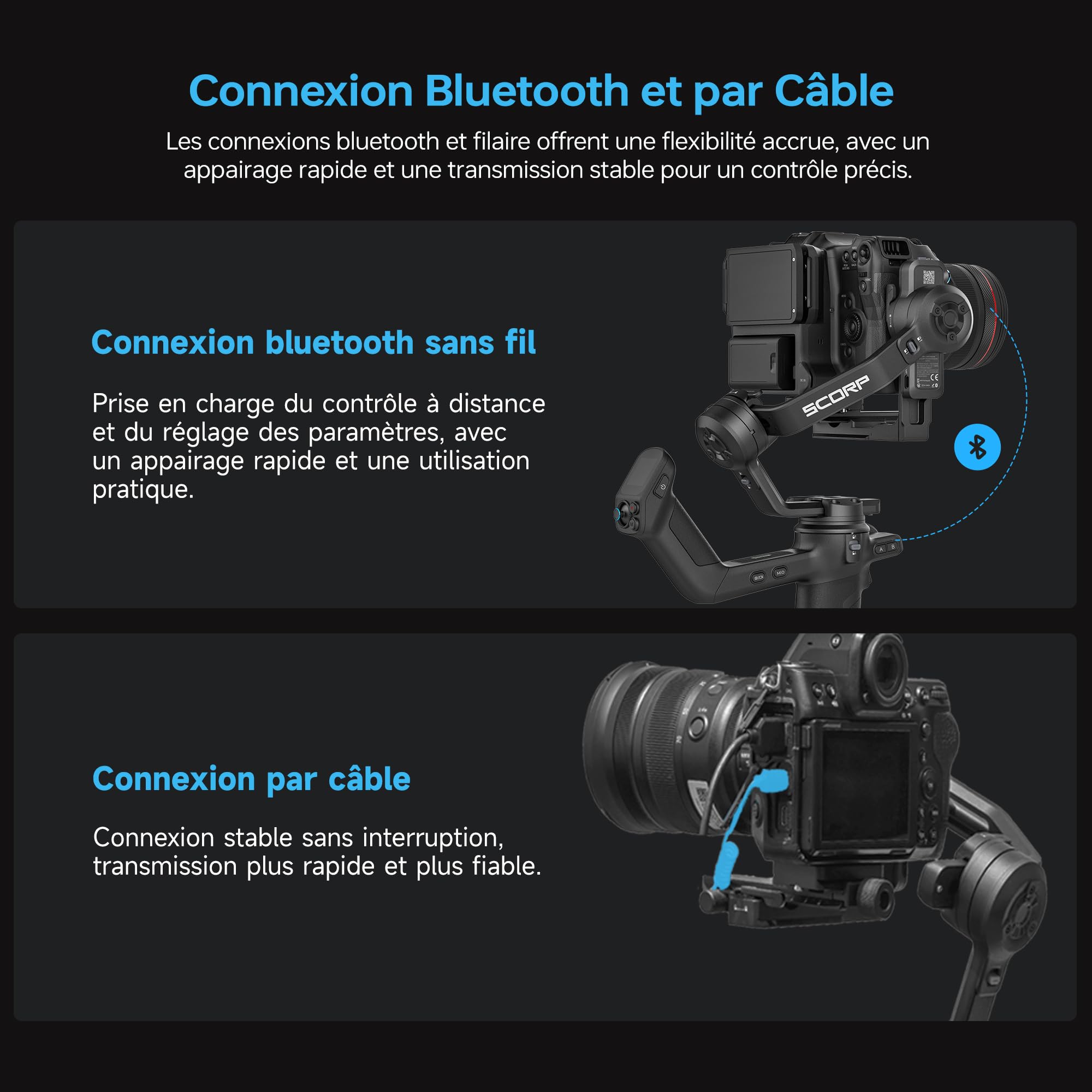 [Officiel] FeiyuTech SCORP-C 2 Stabilisateur Appareil Photo 3 Axes avec Suivi AI 4.0, Panneau de Boutons,Charge Utile 3,5KG, Prise de Vue Verticale Native, Équilibrage Rapide, Contrôle Bluetooth