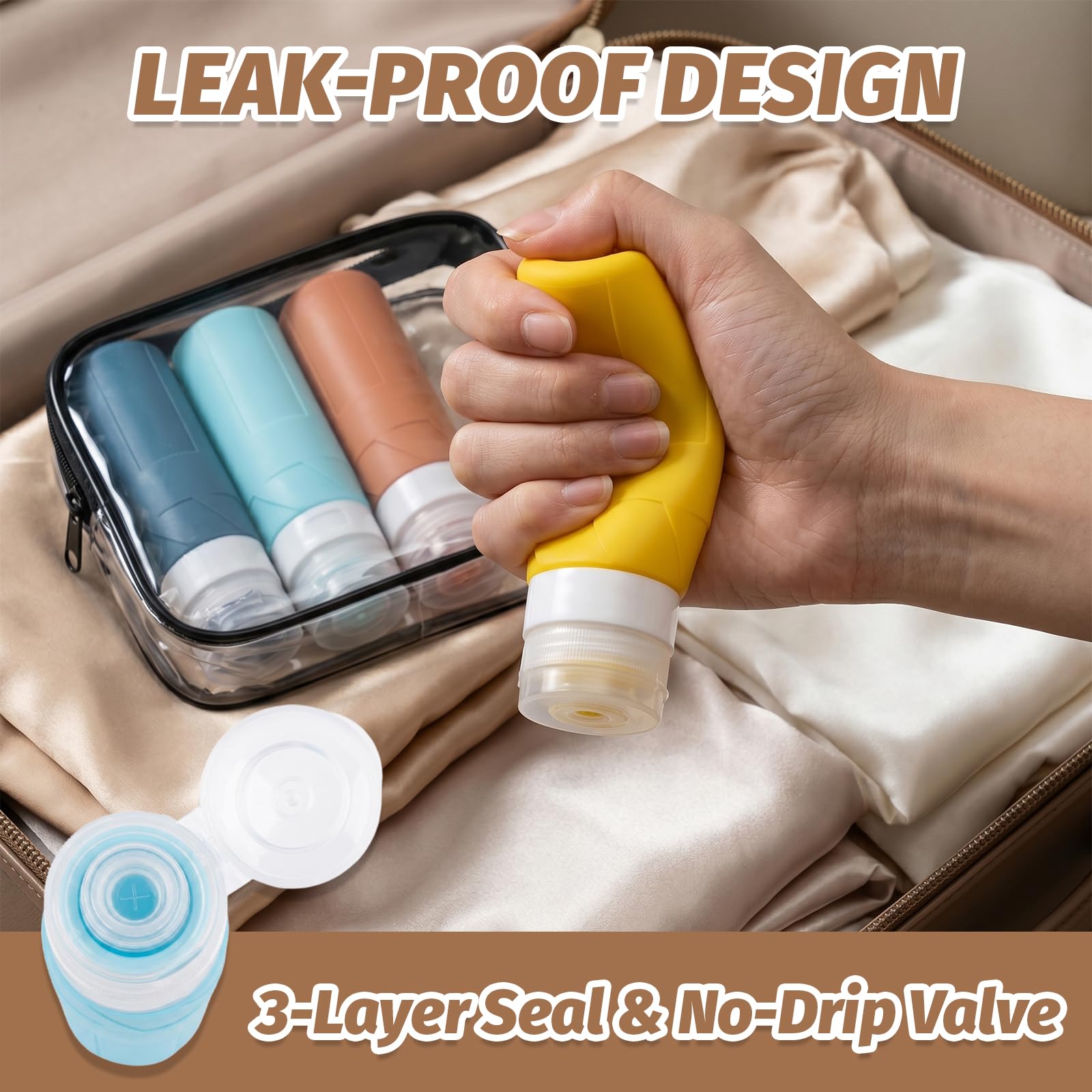 Flaconi da Viaggio 100 ml, 4 Pezzi Kit Viaggio Liquidi, Contenitori da Viaggio per Liquidi, Silicone Senza BPA, Riutilizzabile Adatto per Creme Lozioni