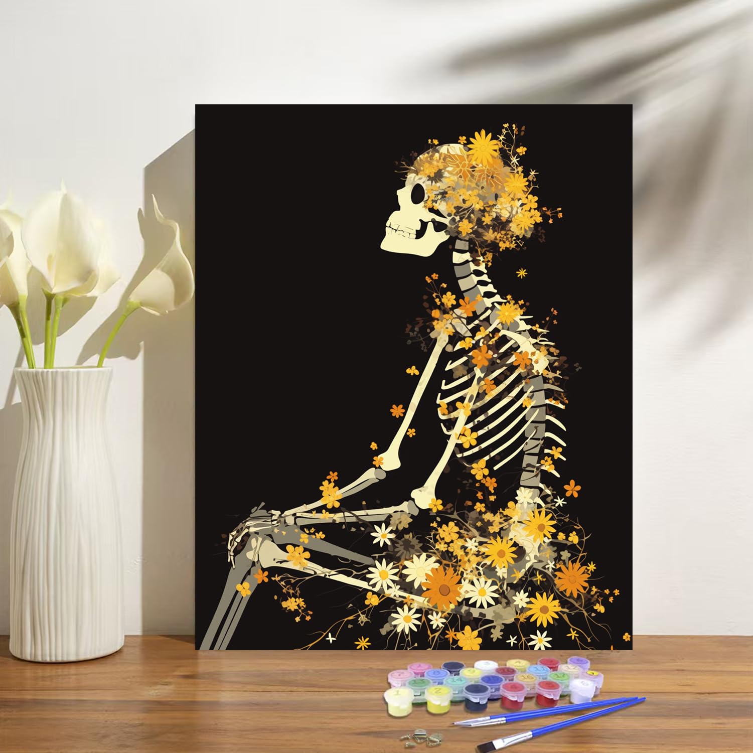 Halloween Paint By Numbers Kit For Adults-Skull Number Painting For Adults,Skeleton Adult Paint By Number Kits On Canvas For Decoration Gift16X20Inch