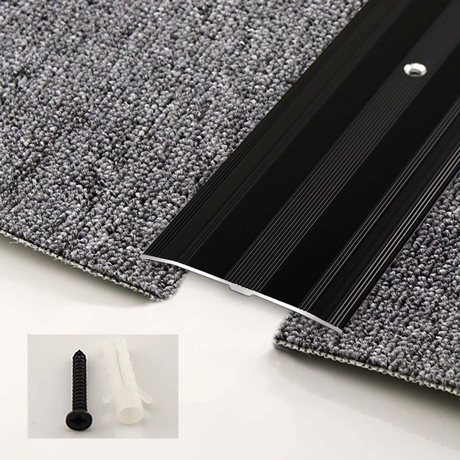 Aluminiowy profil przejściowy ze śrubami, listwa progowa o szerokości 6 cm, płaski profil progowy do zakrywania fug na nierównych podłogach (czarny, 0,9 m)
