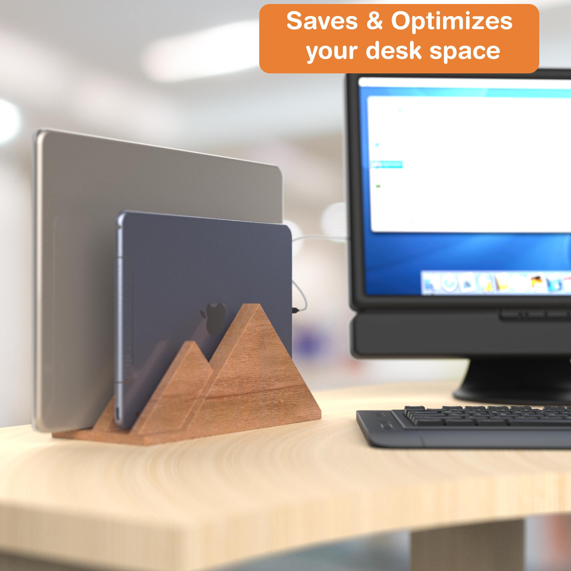 Supporto Verticale In Legno Di Noce Per Laptop Raico – Regolabile Con Base In Acciaio E Fodera In Lana Merino