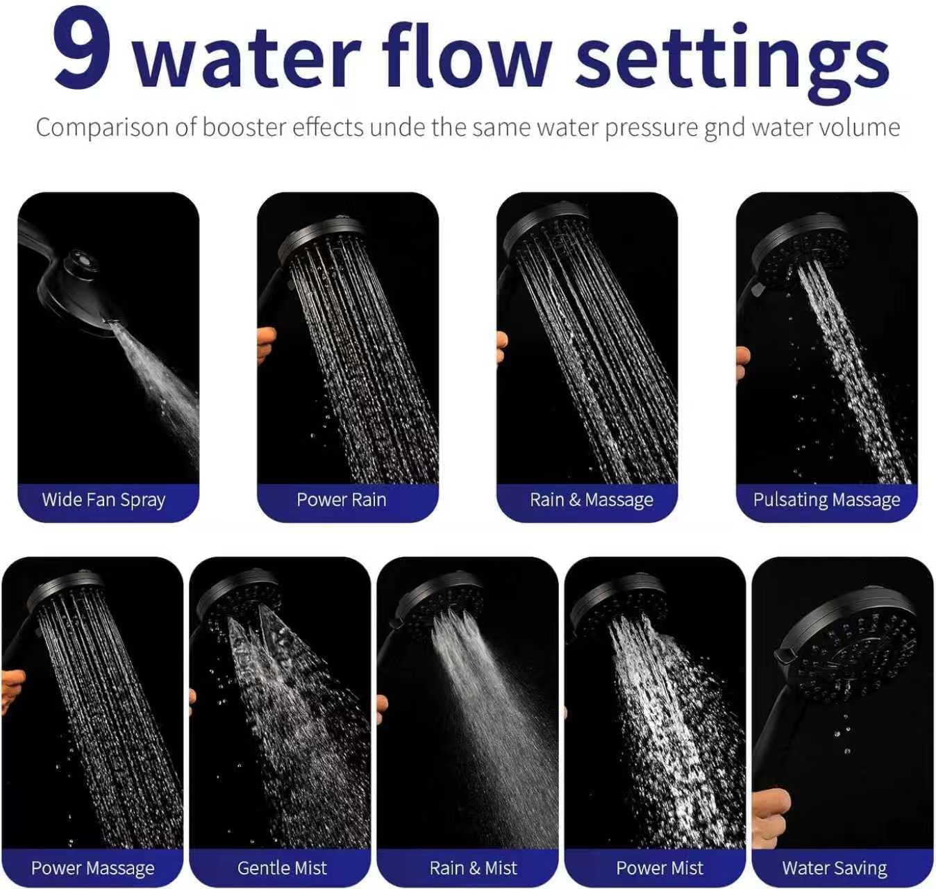Filtered Shower Head with Handheld - 9 Spray Modes High Pressure Handheld Shower with Filter Spray Combo, Magnetic Shower Heads, With 60-Inch Long Hose（Matte black）
