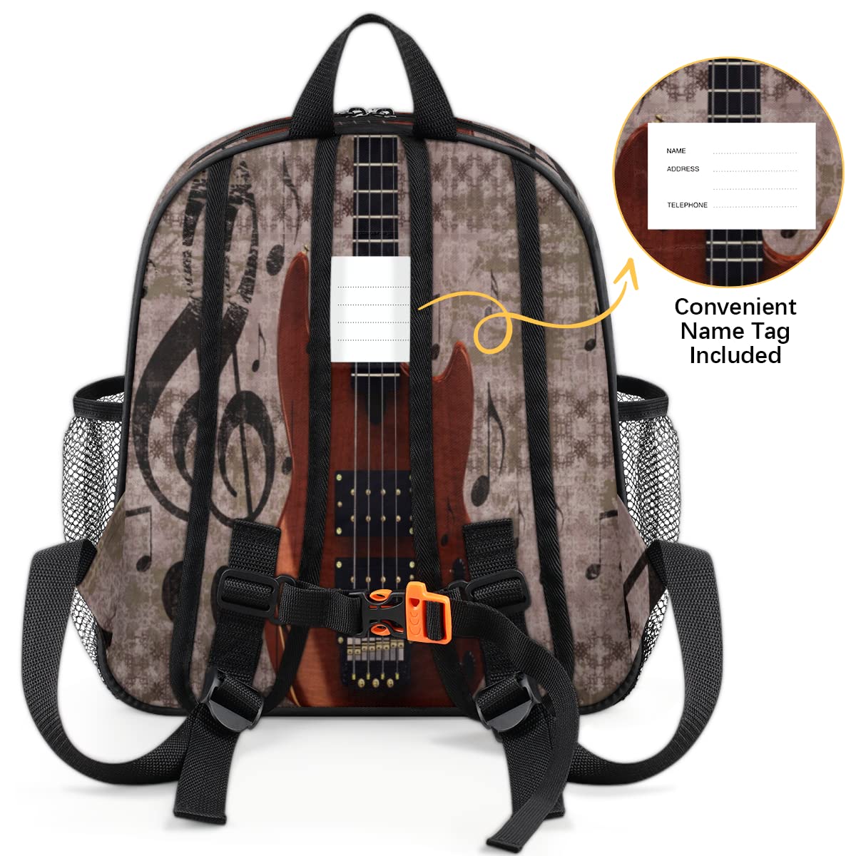 Muzyka vintage, gitara dla dzieci, plecaki dla chłopców, dziewczynek, gitara retro, malucha, lekki plecak, szkolna torba na książki, wielobarwny