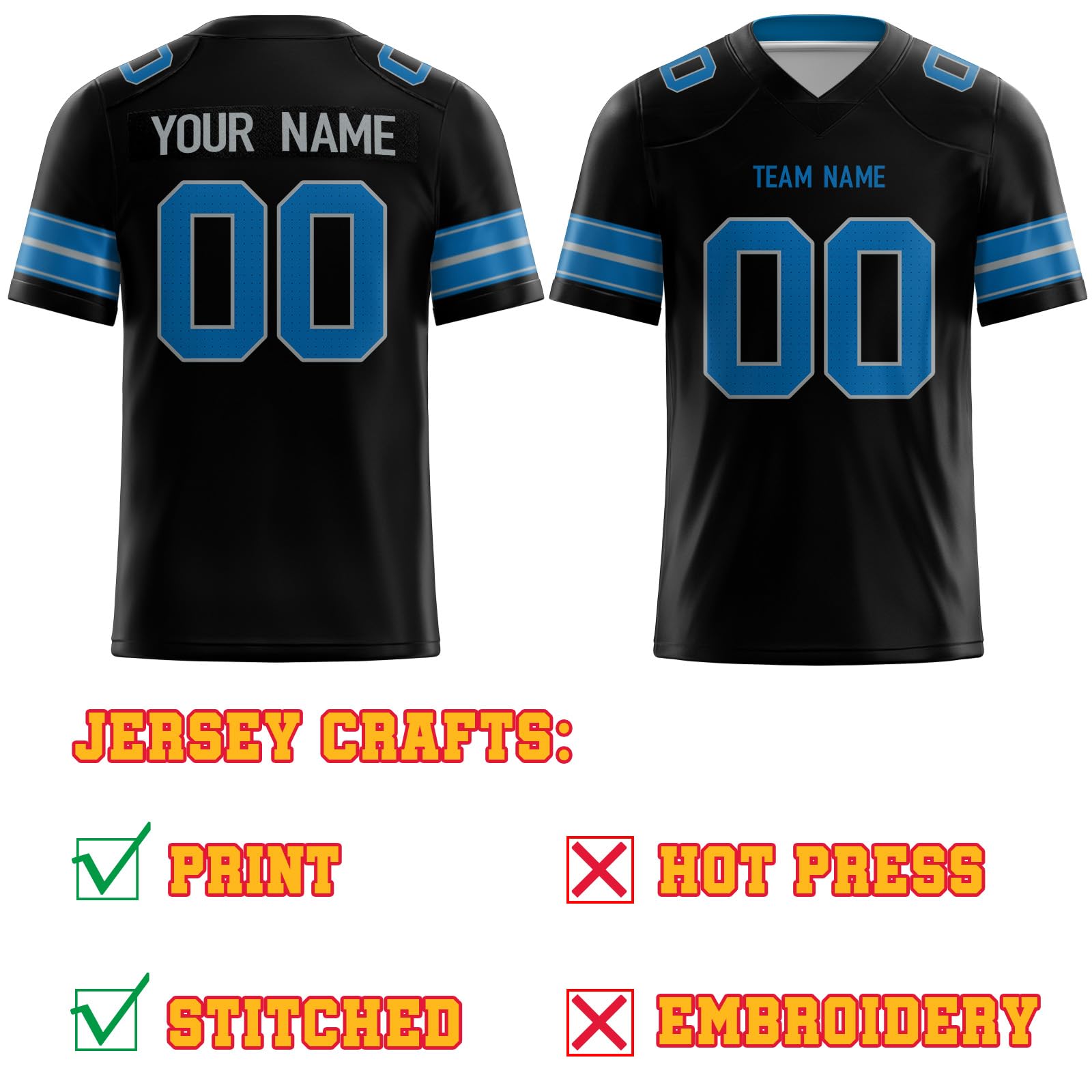 Custom Football Jersey Personalized Stitched/Printed Football Shirts Team Name Number Logo for Men Women Kids Black