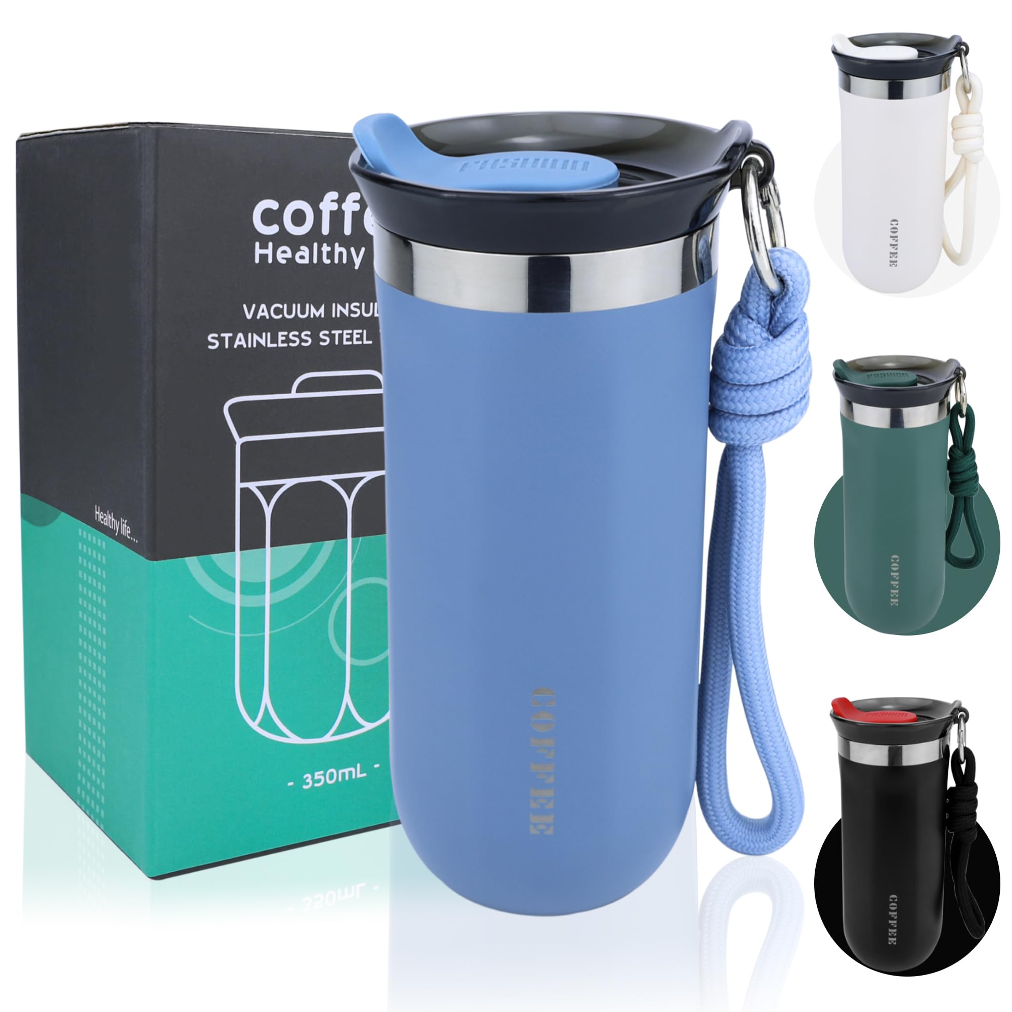 Disoza 15 Oz Insulated Travel Coffee Mug – Stainless Steel, Spill-Proof Lid, Fits Car Cup Holder, Blue - View #8