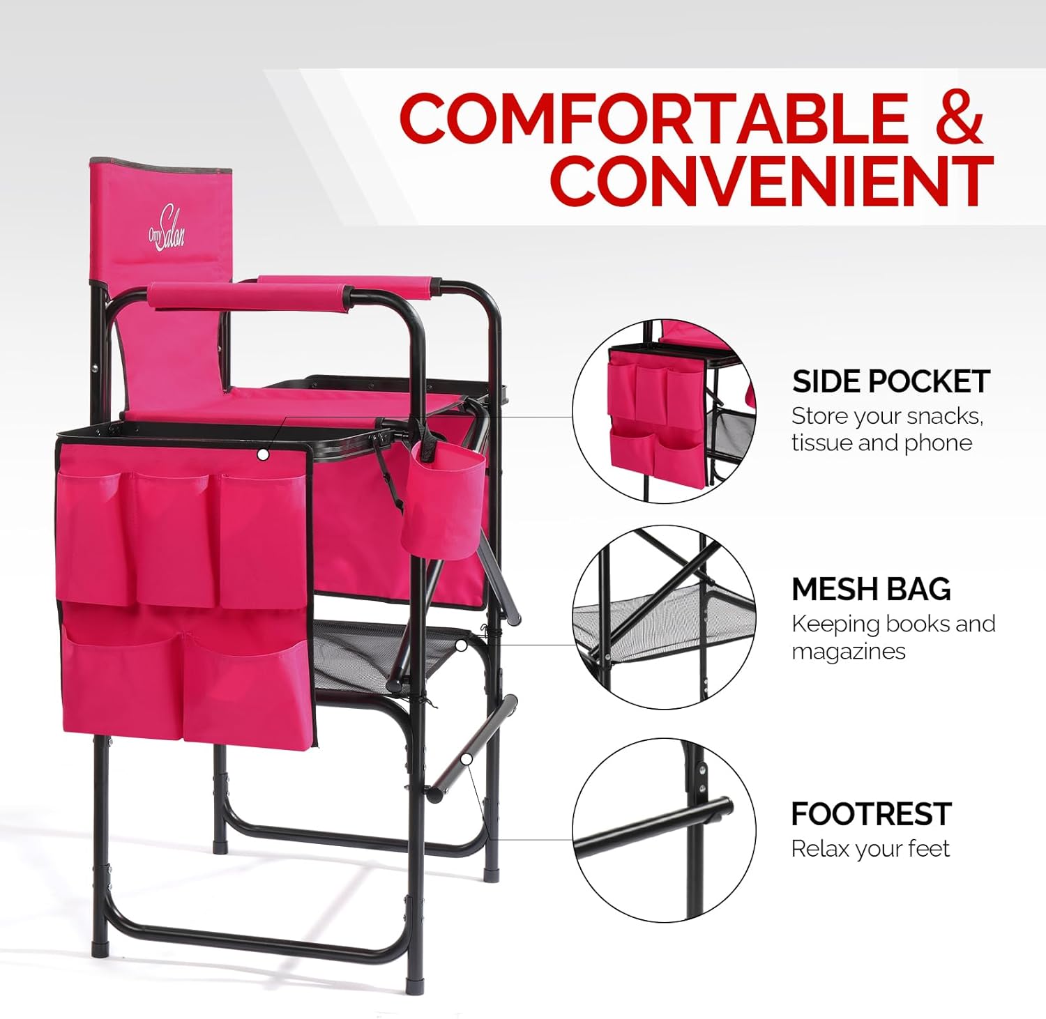 OmySn Tall Folding Directors Chair with Side Table Stora Bag,