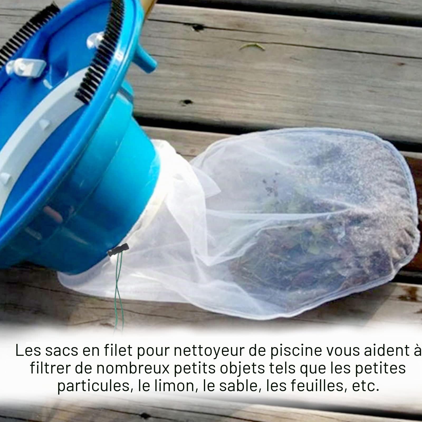 4 sacs de nettoyage de piscine, sacs filtrants en maille fine pour aspirateur de piscine, sacs en maille avec cordon de traction et de verrouillage pour le nettoyage des feuilles de piscine