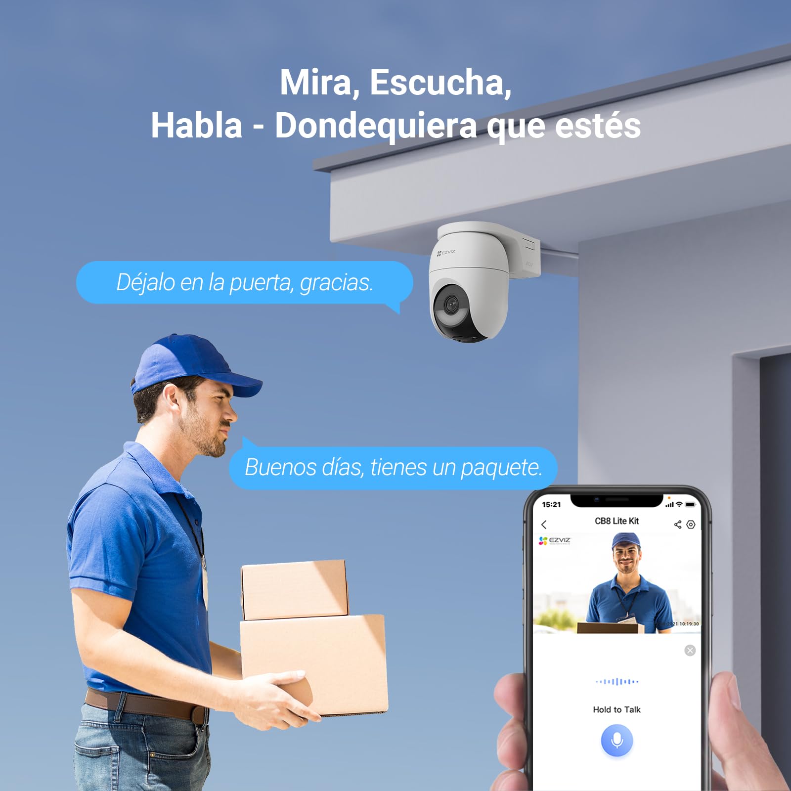 EZVIZ Cámara Vigilancia Exterior WiFi 4MP, AOV 360° con Batería 5200mAh, Detección de Forma Humana/Vehicular, Visión Nocturna Color, Defensa Activa, CB8 Lite + Panel Solar 5W, NO SD Tarjeta