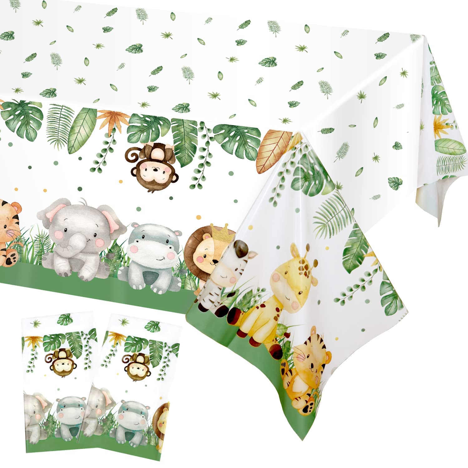 2 Pack Safari Jungle Table Cloth, Safari Wild One Birthday Decorations Tablecloth Disposable Waterproof Table Cover for Kids Animal Party Decorations Theme Baby Shower - 274 x 137cm