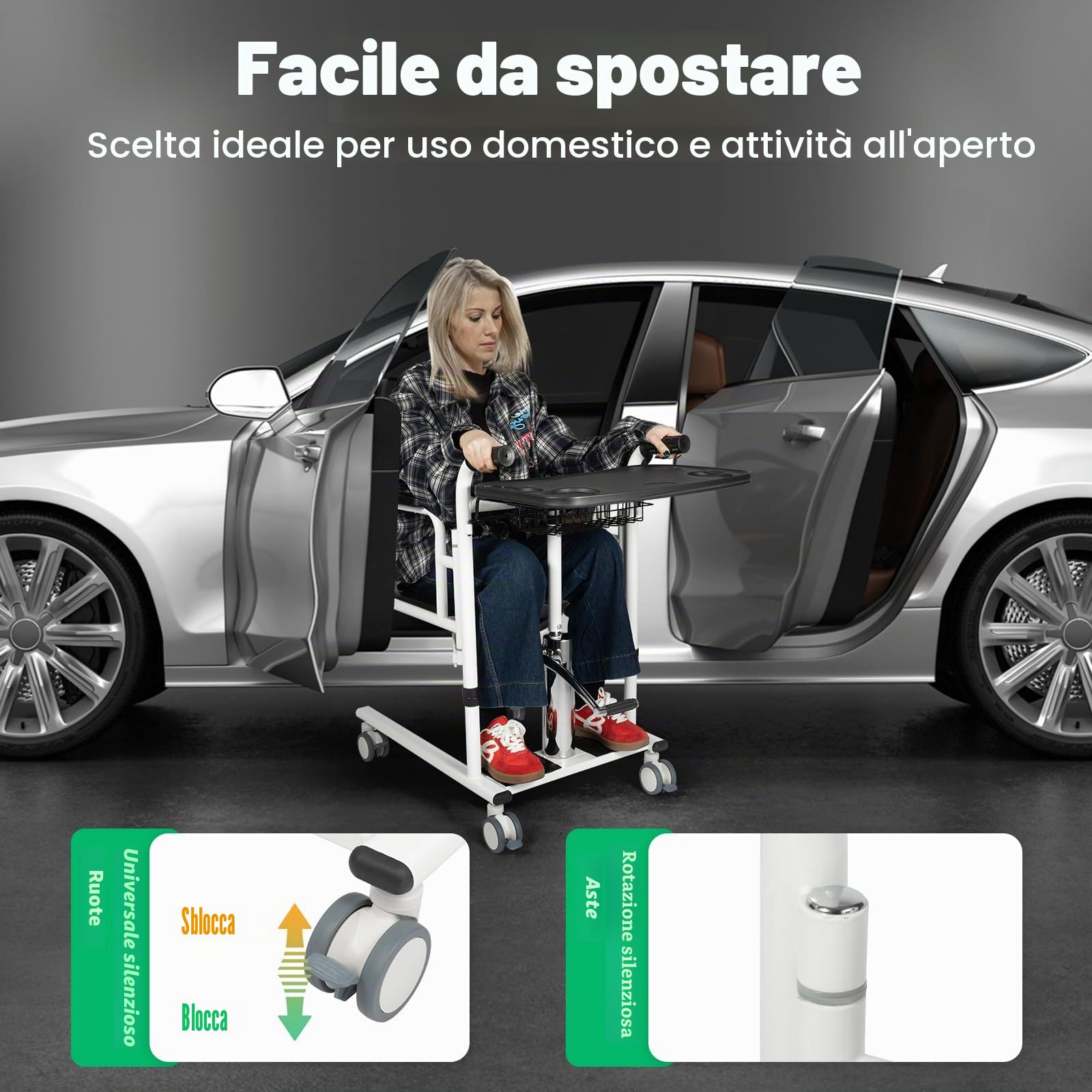Sollevatore per Disabili e Anziani, Sedia a Rotelle WC Altezza di Sollevamento Regolabile, per la Casa, 150 kg, Capacità di Carico del Paziente (Nero)