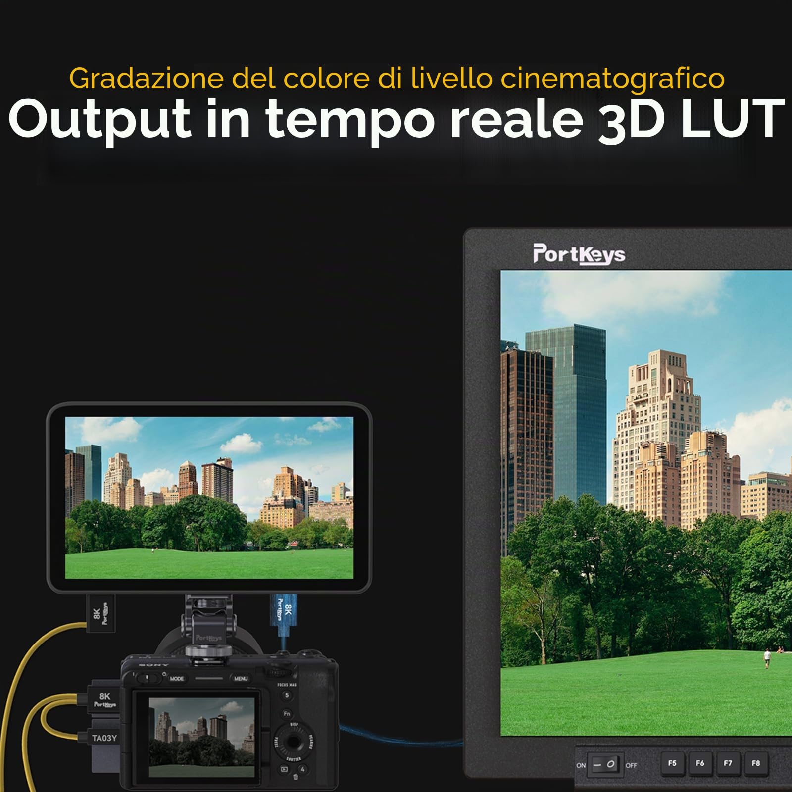 Portkeys LH7C Monitor da Campo 7" con Controllo Fotocamera Monitor Esterno HDMI 4K Touch Focus 1000 Nits Output 3D LUT, Cavi controllo e HDMI inclusi