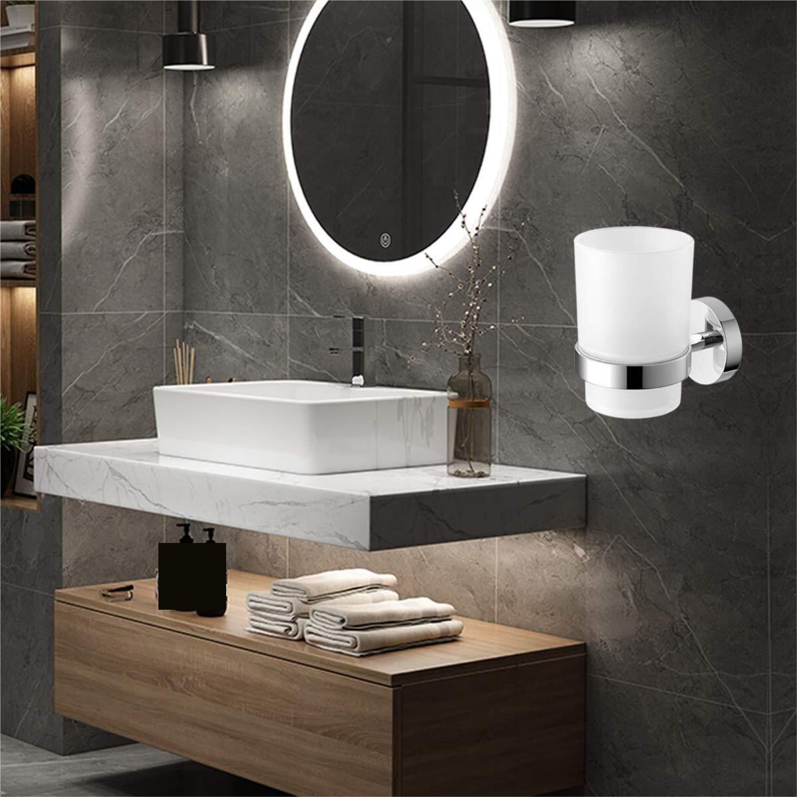 Porta Cepillo Dientes Baño Soporte For Cepillo De Dientes Pared con Vaso Satinado Metal Acero Inoxidable Hogar Y Cocina(Blue,Silver)