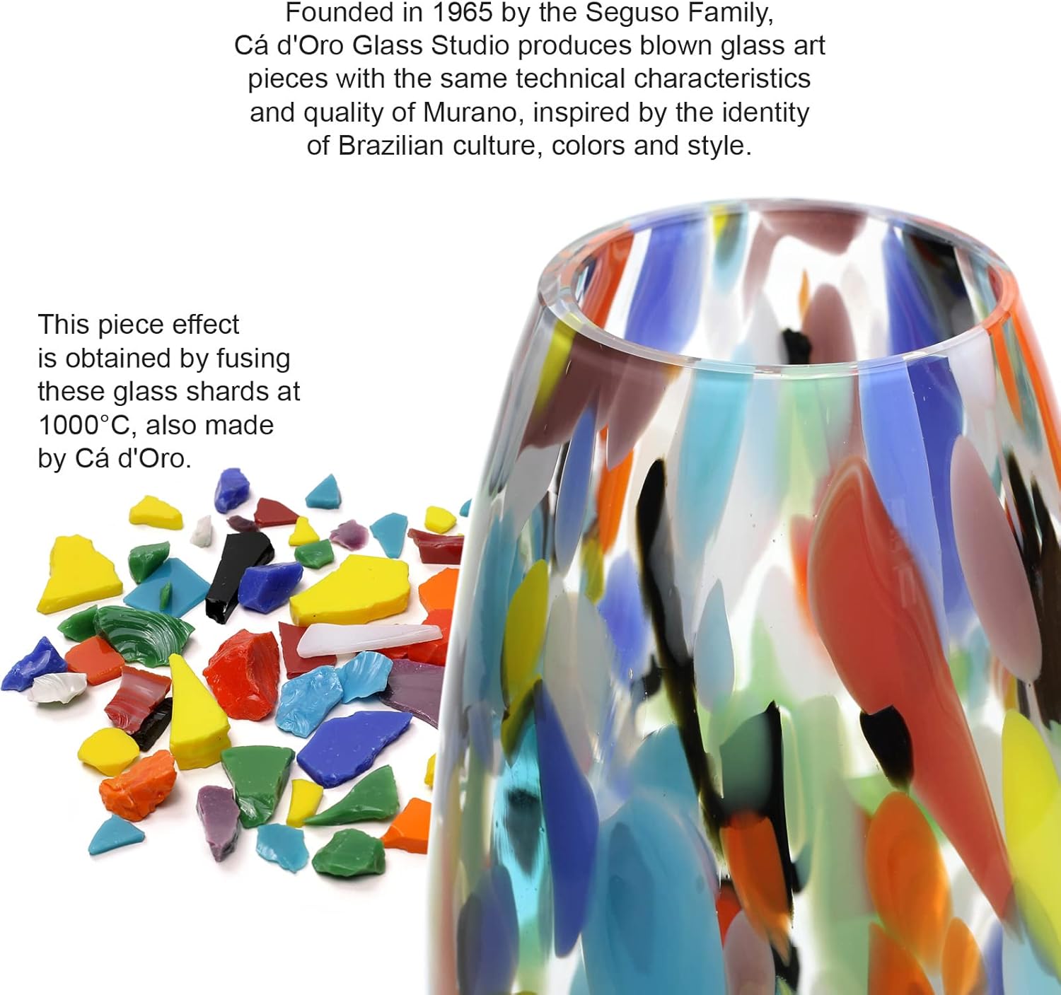 Ca D Oro Colored Glass Vase Confetti Effect Hand Blown Murano-Style Art Glass for Flower, Room Decoration and Centerpiece - Model Oliva G - Image 3