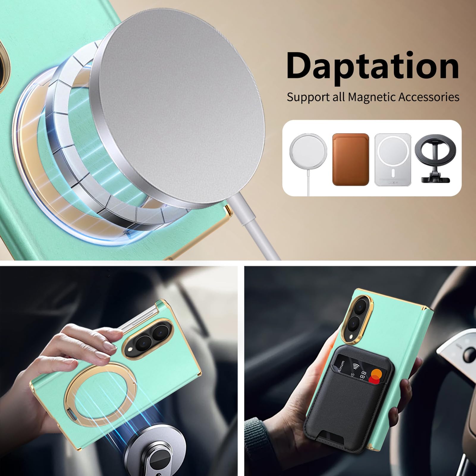 Skórzane etui do Samsung Galaxy Z Fold 8, magnetyczne etui na palec | Stylowy zawias etui na telefon nigdy nie żółknie trwałość odporne na uderzenia etui ochronne