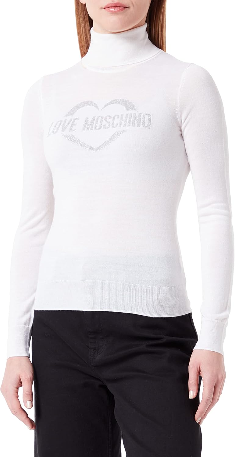 Love Moschino Slim Fit Tartaruga con Cuore Jacquard Intarsiato Maglione Donna