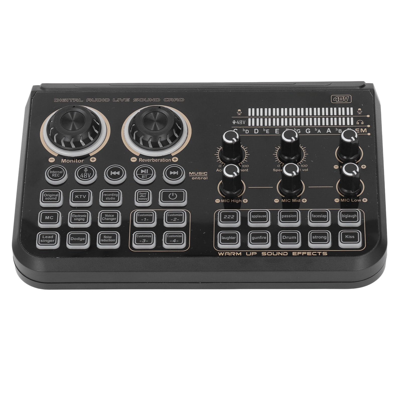 Live Sound Card with Powerful Noise Reduction, Color Effect Light, USB, OTG, PC, Speaker, Mic, Headphone Compatible, for Phone Computer Game Microphone
