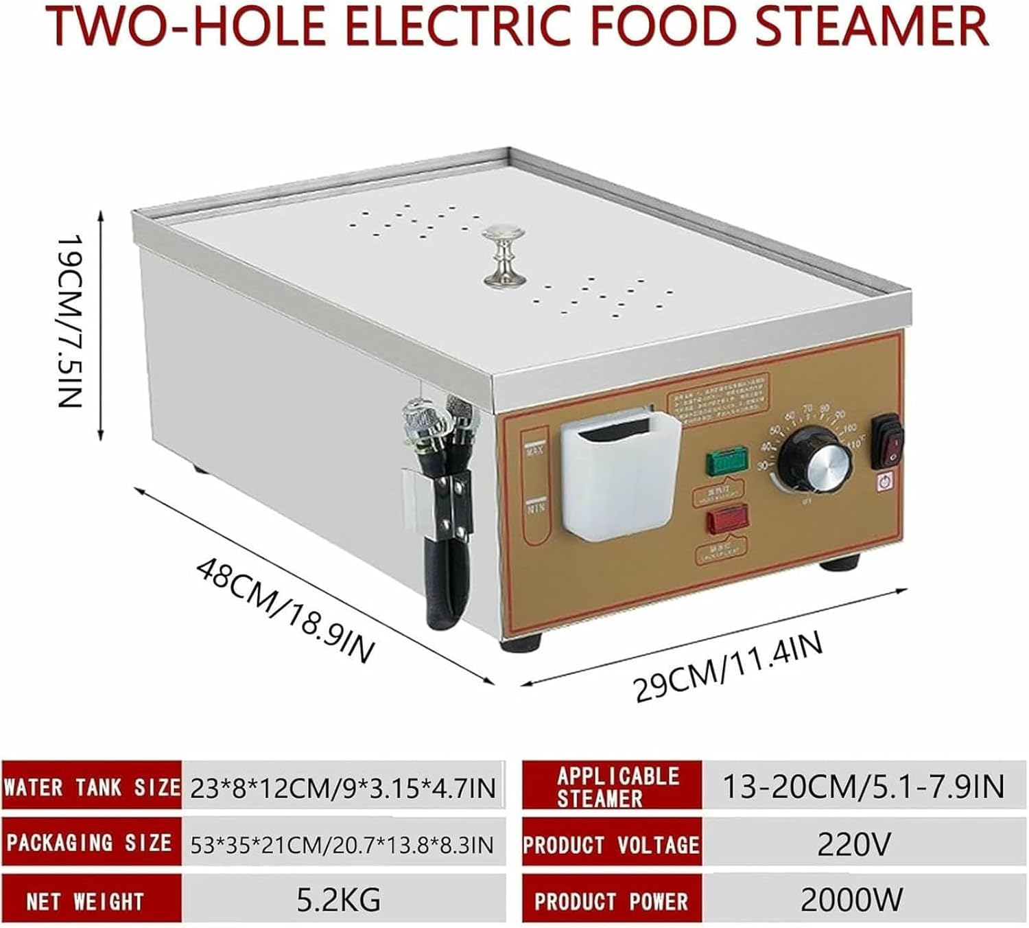 Commercial Steamed Buns Machine,2 Hole Food Steamer With Water Level Port & Steam Vent For Home Buffet Restaurant