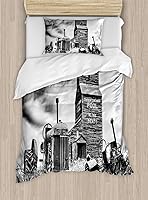 Vista 237 de Ambesonne Juego de funda de edredón de baloncesto, silueta de jugador de baloncesto, promoción de campeonato de competencia de atleta, juego de ropa