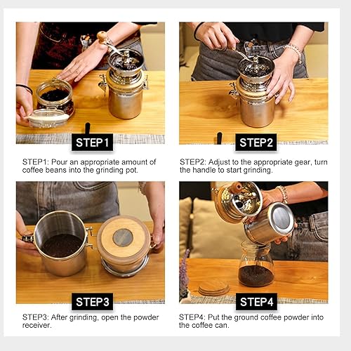 Miniatura 6 de Zerodis Molinillo manual de granos de café, molino de grano de café de mano sellado de acero inoxidable de gran capacidad con manivela extraíble