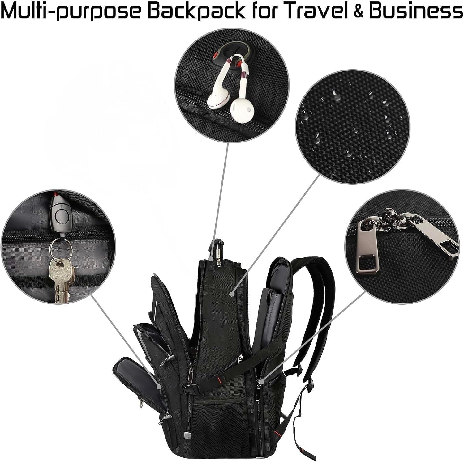 Sac à dos pour ordinateur portable extra large pour femmes et hommes, Noir/argenté, 17inch(19.0 * 14.6 * 10"), Suisse, voyage, plein air, très résistant