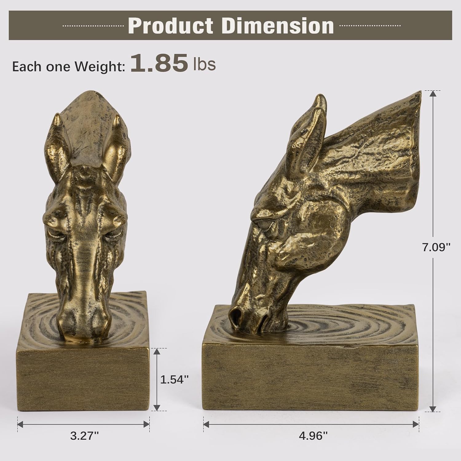 Book Ends for Shelves, Horse Decorative Bookends for Heavy Books, Heavy Duty Book Ends with Anti-Slip Base Book Stopper for Shelves Books Home Office Decor (Gold)