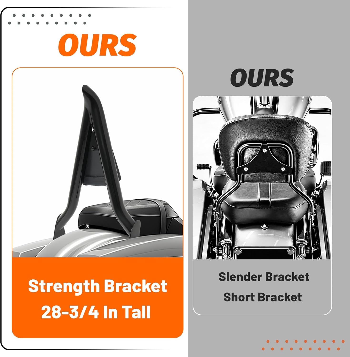 KUAFU Backrest Sissy Bar Compatible with 2009-2024 Harley Touring Road King Electra Glide CVO Street Glide Road Glide Ultra Limited Low Powder Coated+Electrophoresis Black (22" Tall)