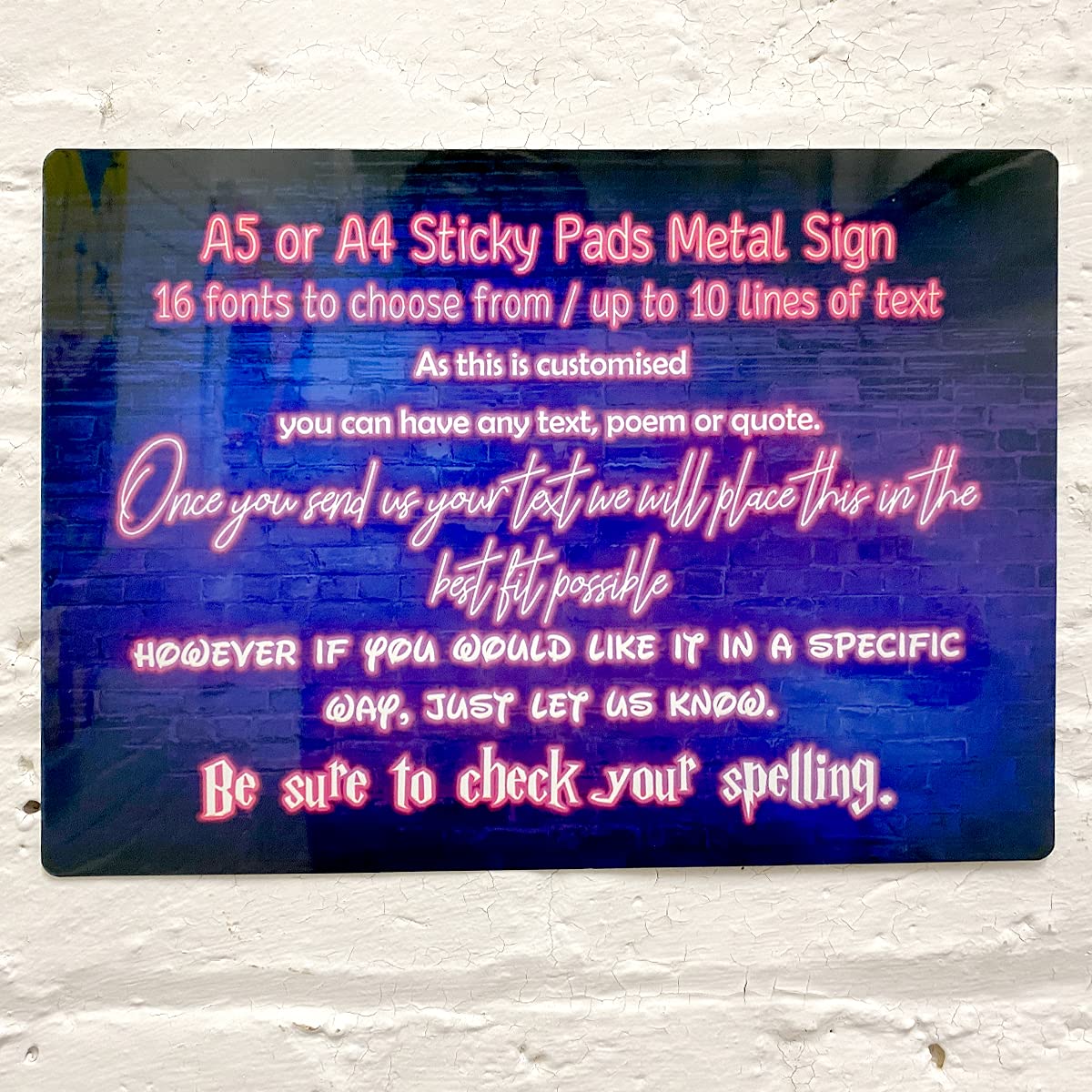 Shopquality4u Metal Sign Text A4 Personalised Bar Sign 40Cm X 28.5Cm (400Mm X 285Mm) 15.75" X 11.22" Bar Sign - Neon Effect Printed Metal Sign Wall Art A3 Bar Custom Text