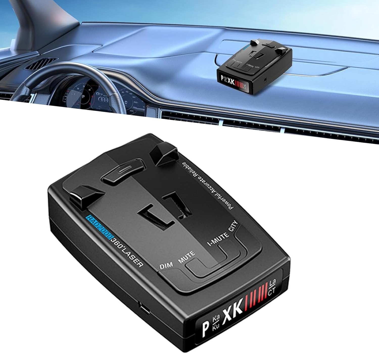 RAD 2000 Laser Radar Detector, Long-Range 360° Speed Radar, Full-Band Reception Speed Sentinel Radar Detector with Voice Alert & OLED Display, False Alert Filtering, Universal for All Cars