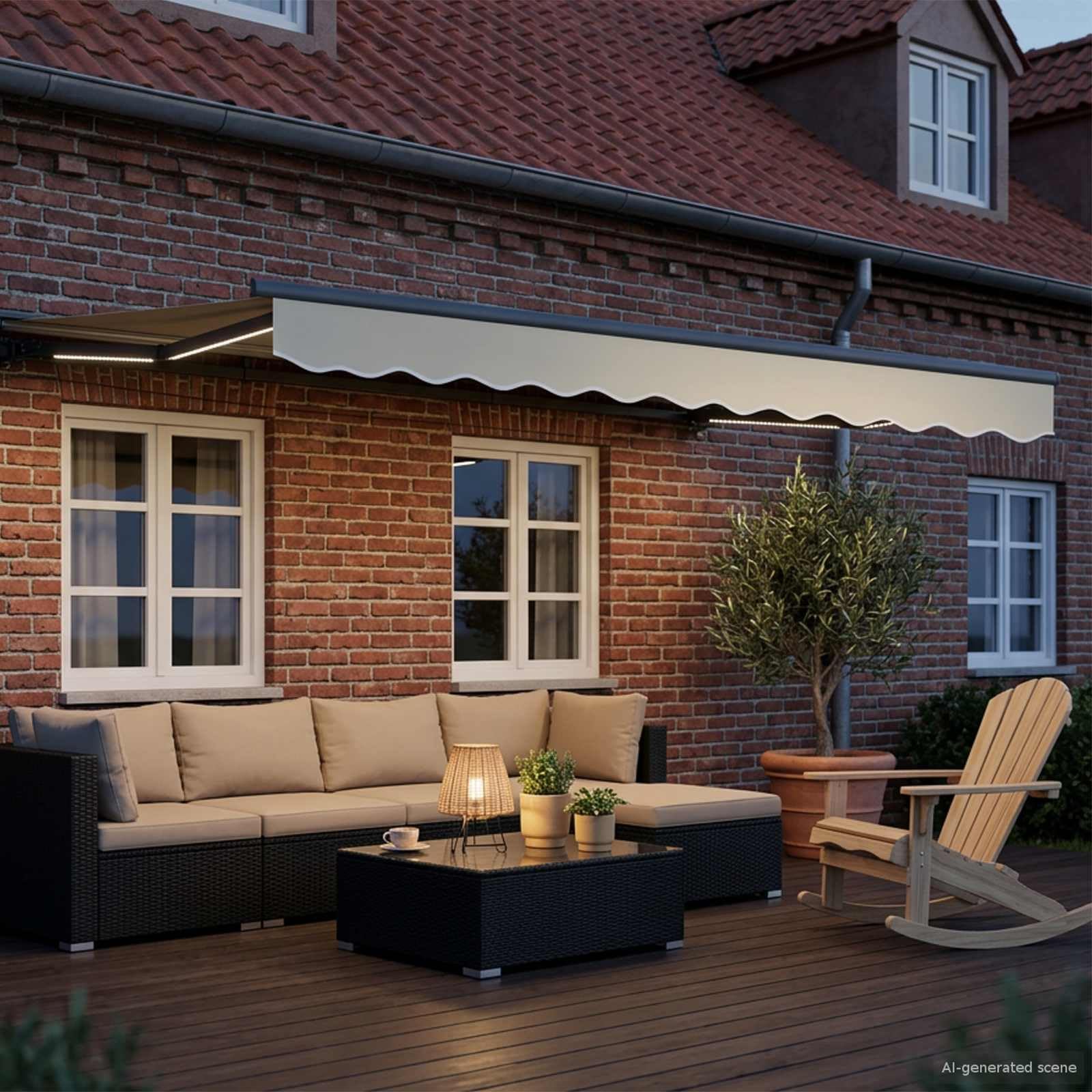 Toldo Motorizado 3,5 x 2,5 m con LED, Toldo Eléctrico con Manivela, Toldo Articulado Eléctrico con Mando a Distancia, Toldos Exterior Terraza, Crema