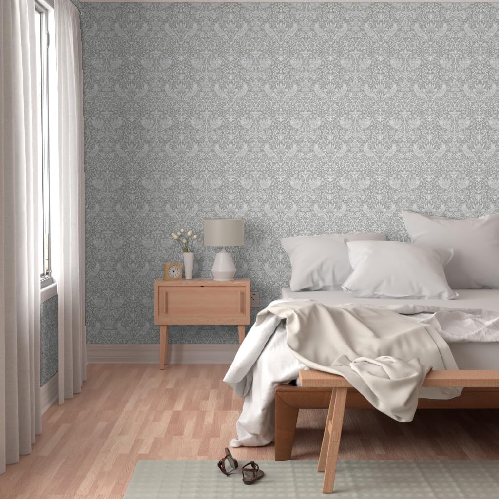 Spoonflower Removable Wallpaper Swatch - Vintage Damask,William Morris,Antique Gray,Art Nouveau,Cottage,Arts and Crafts,Edwardian Custom Pre-Pasted Wallpaper