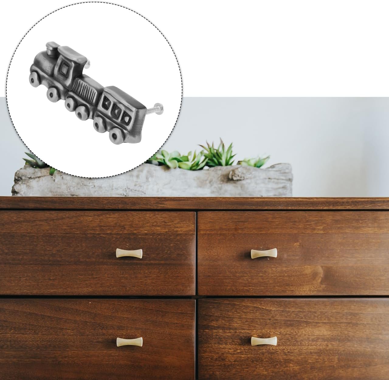 TEHAUX Grey Zinc Alloy Drawer Knob 4.21X1.49X3.54In Decorative Wardrobe Handle Furniture Accessory for Kids Dressers Cabinets with Screws