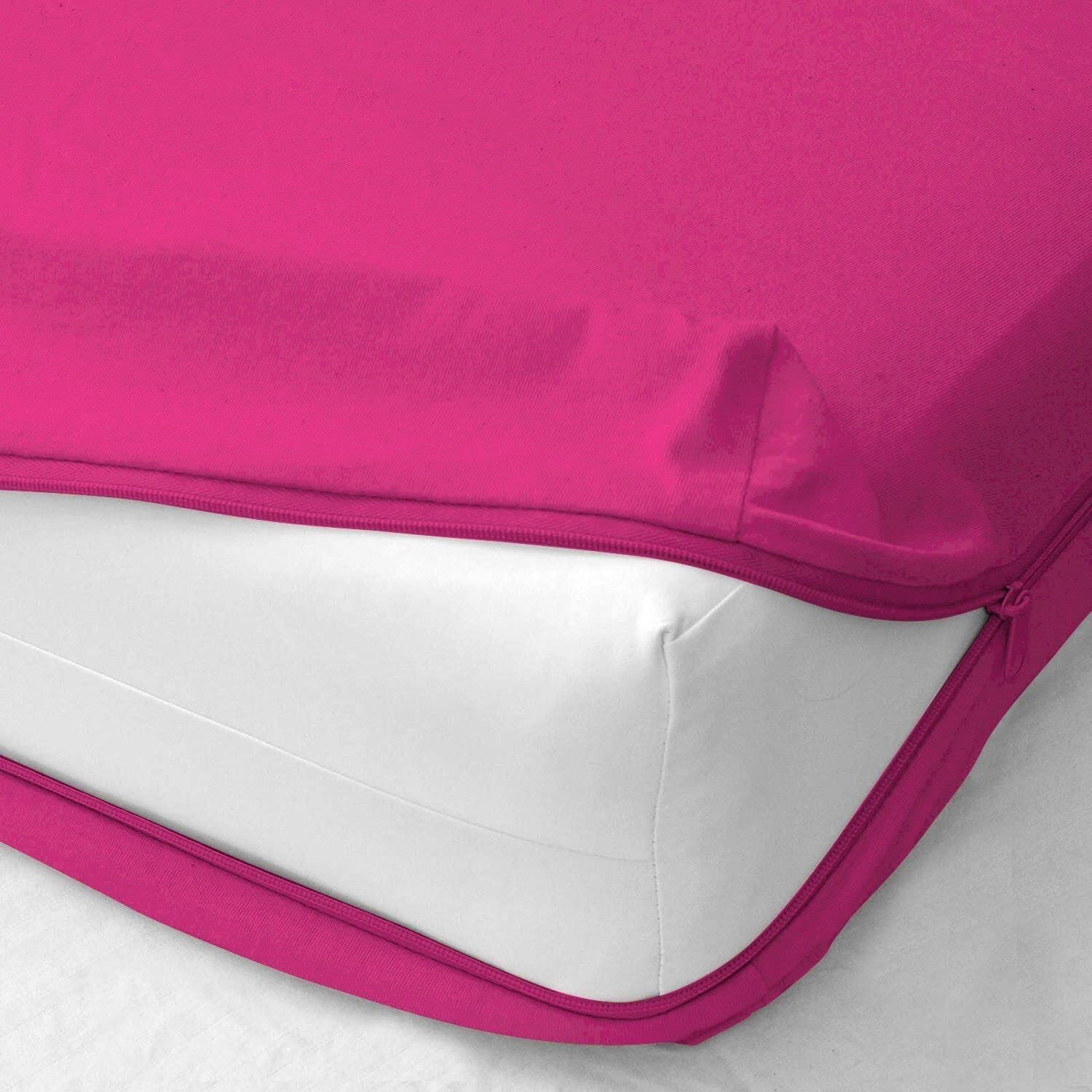 Zipper Fitted Sheet Twin Size 10 Inch Deep Pocket 800 Thread Count QuickZip Fitted Sheet with 2 pc Pillowcases Soft Sateen Breathable Easy to Change ( Hot Pink )