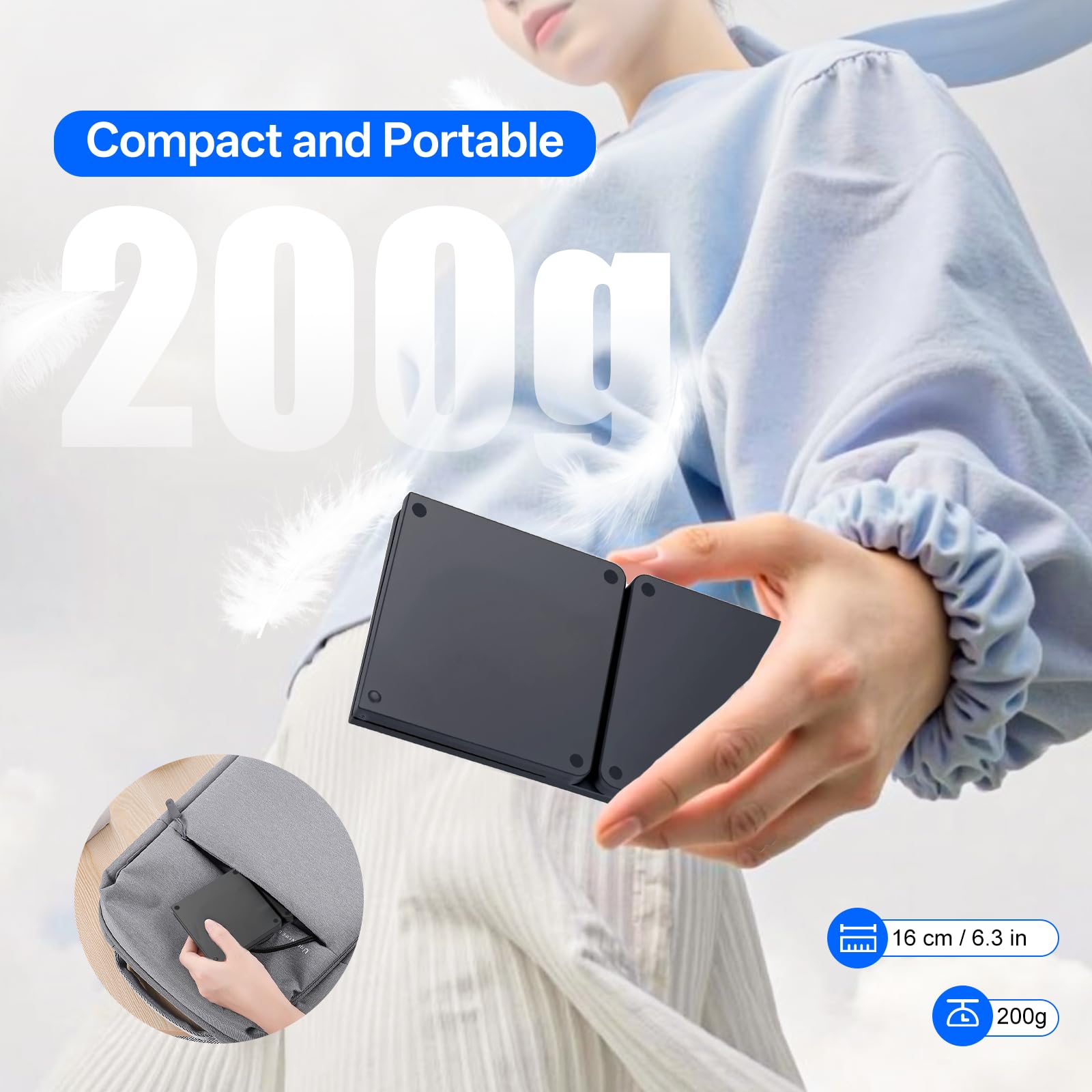 Tastiera Pieghevole con touchpad, Mini Tastiera Wireless Bluetooth Silenziosa con tastierino numerico, Tastiera Portatile Ricaricabile per Android, Windows e iOS telefoni, QWERTY